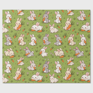 Papier Cadeau Lapin Mignon et Motif Sans Fin de Carottes