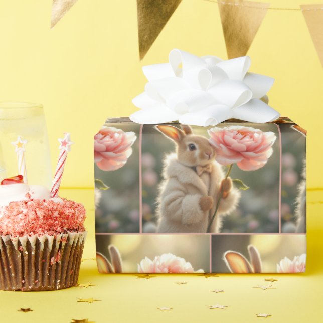 Papier Cadeau Lapin Portant un manteau de fourrure (Fête d'anniversaire)
