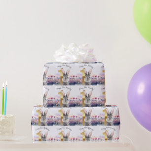 Papier Cadeau Lapin pour premier anniversaire dans un champ de f
