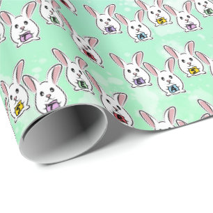 Papier Cadeau Lapins de Pâques en forme d'oeuf