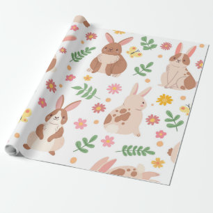 Papier Cadeau lapins de Pâques et fleurs