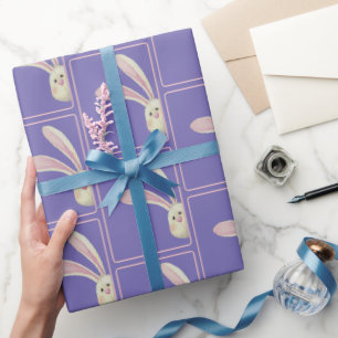 Papier Cadeau Lapins de Pâques sur fond violet
