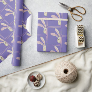 Papier Cadeau Lapins de Pâques sur fond violet 