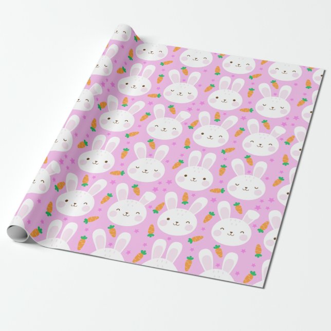 Papier Cadeau Lapins et carottes mignons de bande dessinée sur (Déroulé)