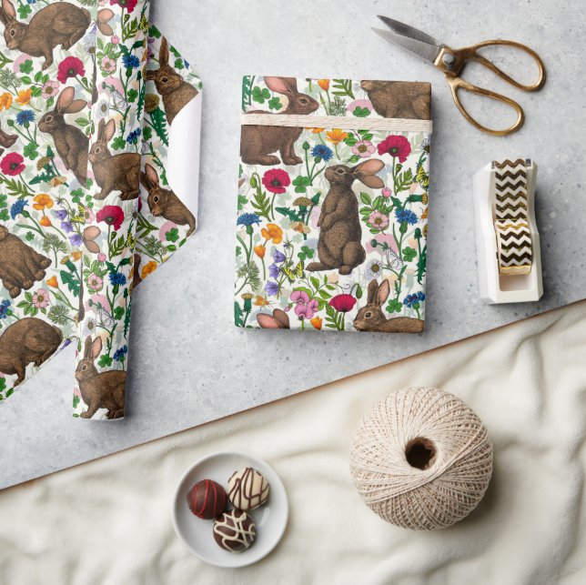 Papier Cadeau Lapins et fleur sauvage (Artisanat)