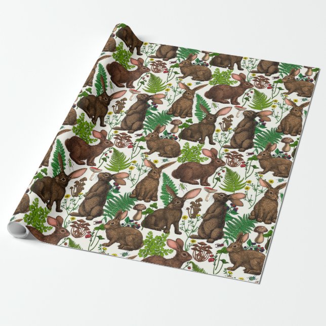 Papier Cadeau Lapins et flore boisée 4 (Déroulé)