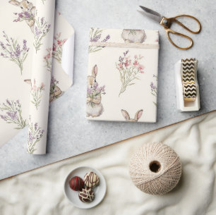 Papier Cadeau Lapins Fleurs Anniversaire