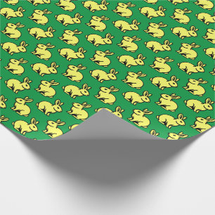 Papier Cadeau Lapins Motif - Lt Jaune, Noir et Kelly Vert