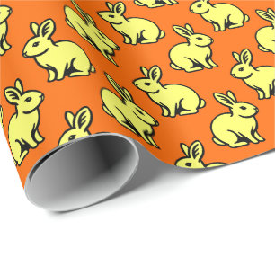 Papier Cadeau Lapins Motif - Lt Jaune, Noir et Orange