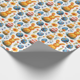 Papier Cadeau Lapins, Oeufs et Fleurs - Pâques
