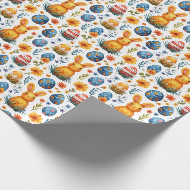 Papier Cadeau Lapins, Oeufs et Fleurs - Pâques (Coin)