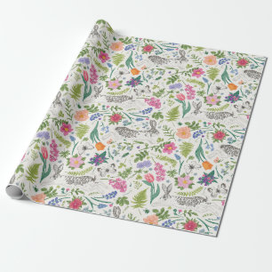 Papier Cadeau Lapins, papillons et fleurs