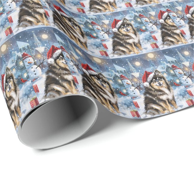 Papier Cadeau Lapphund finlandais Winter Wonderland Noël Joie (Coin rond)