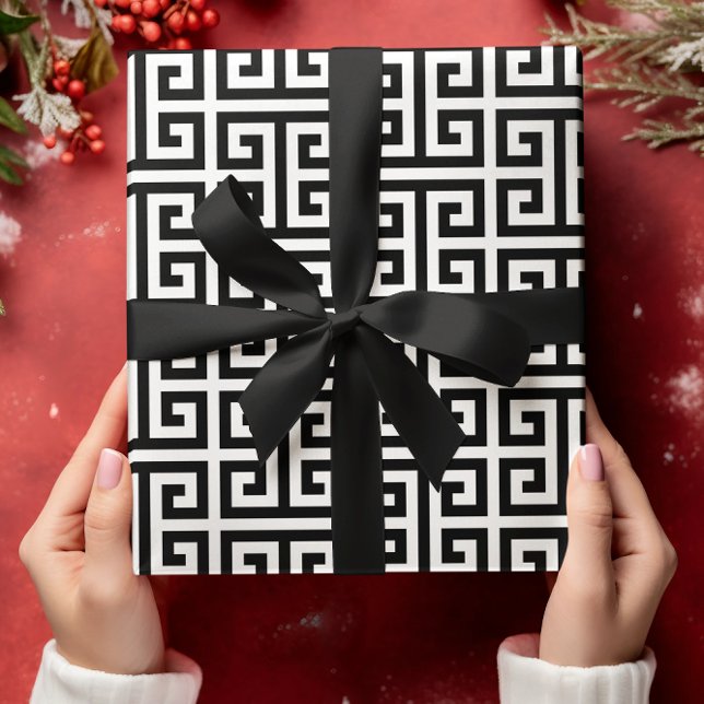 Papier Cadeau Large Black and White Greek Key Pattern (Large Black and White Greek Key Pattern Wrapping Paper)