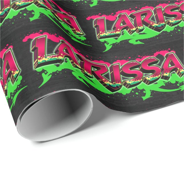 Papier Cadeau Larissa prénom Graffiti red green (Coin rond)