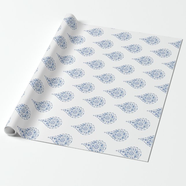Papier Cadeau Larme bleue Paisley (Déroulé)