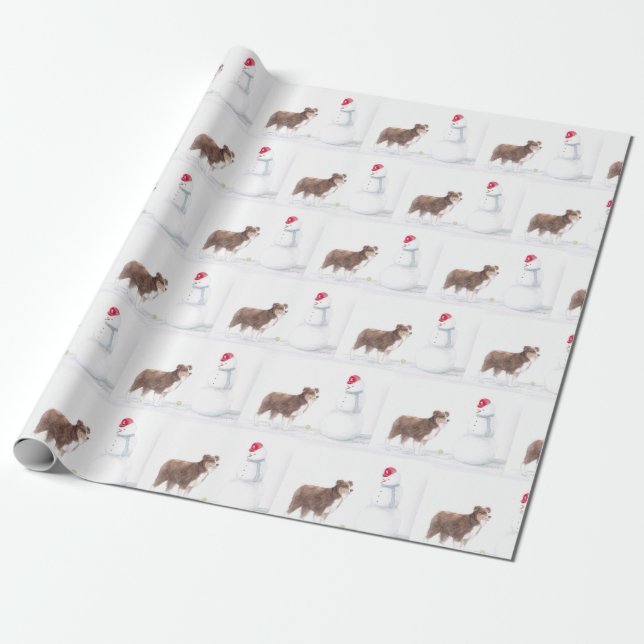 Papier Cadeau L'art australien Shepherd et Snowman Dog Wrapper P (Déroulé)