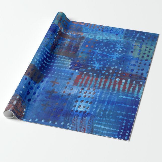 Papier Cadeau L'art bleu Indigo Sashiko Boro (Déroulé)