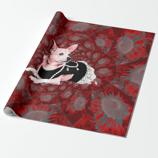 Papier Cadeau L'art du Chihuahua rouge de Noël (Déroulé)