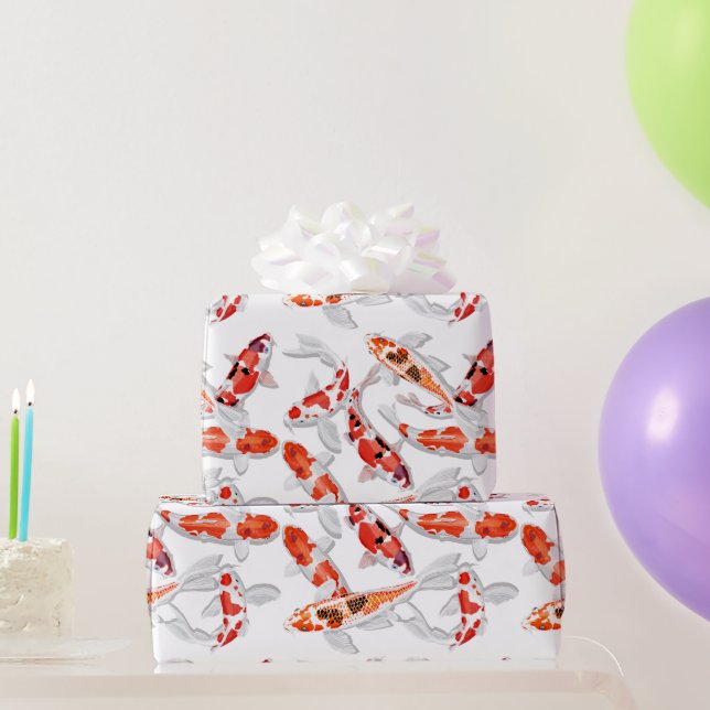 Papier Cadeau L'art du poisson Koi blanc orange (Cadeaux de fête)