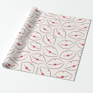 Papier Cadeau L'art en ligne Pop Art Rétro Lèvres & Cœurs Rouge