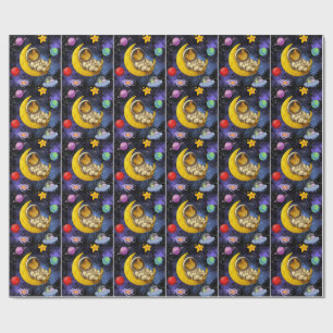 Papier Cadeau L'astronaute Chat dort sur la Lune