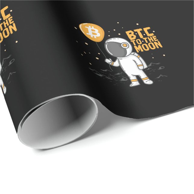 Papier Cadeau L'astronaute de Kryptowährung Bitcoin BTC à la Lun (Coin rond)