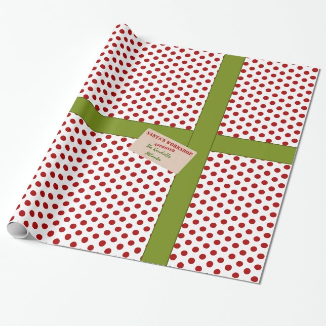 Papier Cadeau L'atelier rouge de Père Noël de point personnalisé (Déroulé)