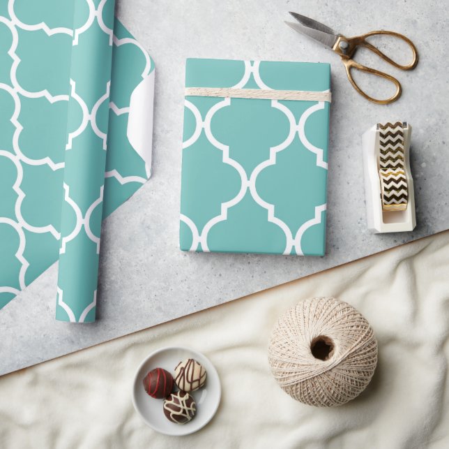 Papier Cadeau Latticerie Bleue, Quatrefoil, Trellis Marocain (Artisanat)