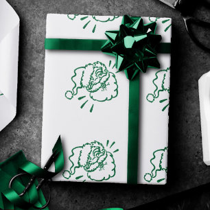 Papier Cadeau Laughing Green Santa Claus Moderne Sparkle Holiday