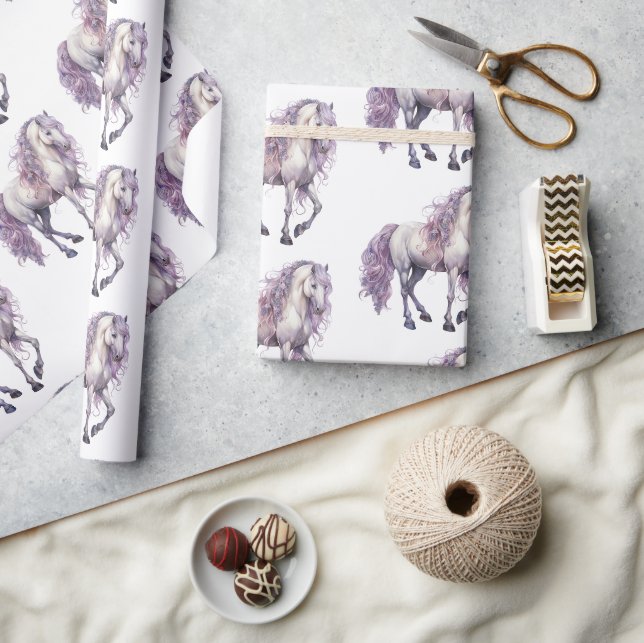 Papier Cadeau Lavande Blanc Floral Cheval Cowgirl Anniversaire (Artisanat)