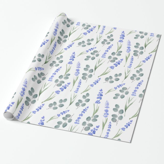 Papier Cadeau Lavande d'aquarelle et Motif d'eucalyptus (Déroulé)