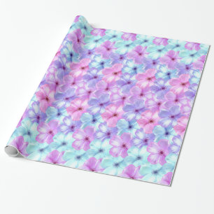 Papier Cadeau Lavande en pastel de Phlox et fleurs bleues d'Aqua
