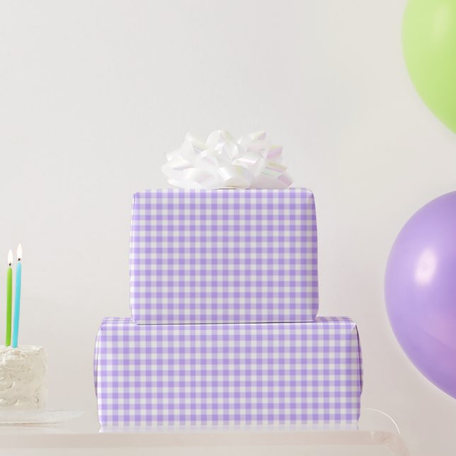 Papier Cadeau Lavande et Blanc Gingham Anniversaire Mariage (Cadeaux de fête)