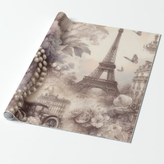 Papier Cadeau Lavande française romantique, Eifel et perles déco