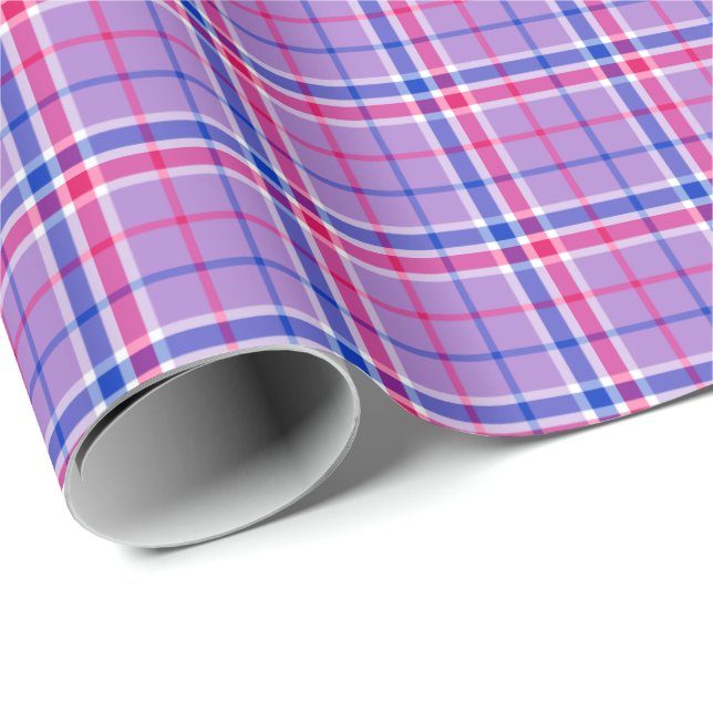 Papier Cadeau Lavande, magenta, et plaid bleu (Coin rond)