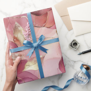 Papier Cadeau Lavande Rose Feuilles Dorées Baby Shower de Mariée