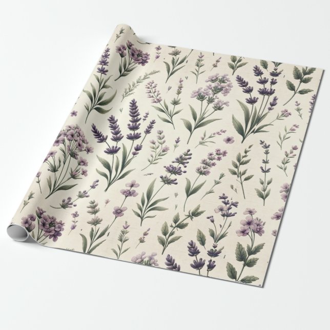 Papier Cadeau Lavande sur rouleau de papier d'enveloppement Vint (Déroulé)