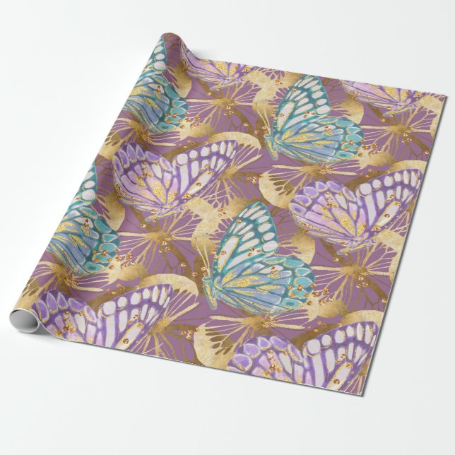 Papier Cadeau Lavande Teal pourpre et enveloppe de cadeau de (Déroulé)