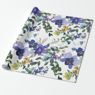 Papier Cadeau Lavande violette et orchidées blanches Aquarelle f