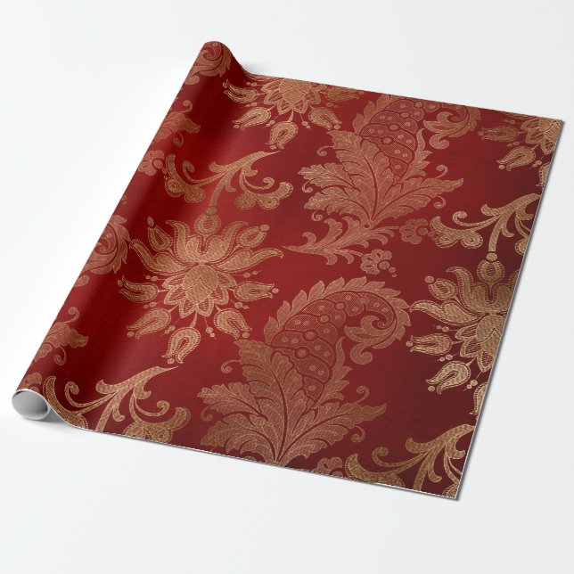 Papier Cadeau Laver le Damas rouge et or (Déroulé)