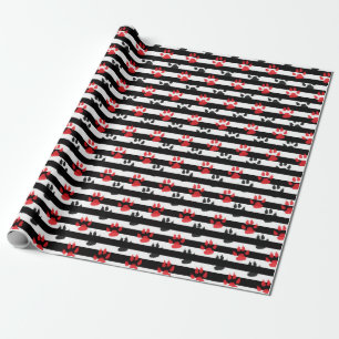 Papier Cadeau Lavette Noir Rouge Sur Bandes Blanches Noires