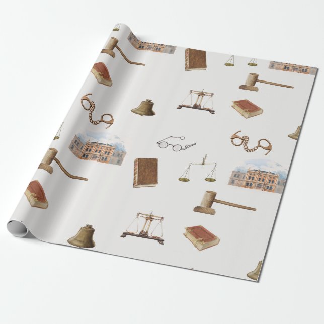 Papier Cadeau Law Scales Gavel Juridique Antique Motif (Déroulé)