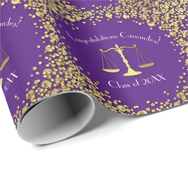 Papier Cadeau Lawyer Law School Purple Gold Graduation Party (Coin rond)