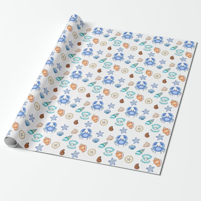 Papier Cadeau Le Baby shower De Bord De Mer Bleu (Déroulé)