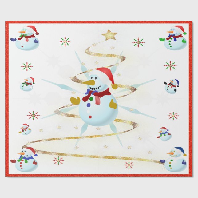 Papier Cadeau Le bonhomme de neige de Noël - (Plat)
