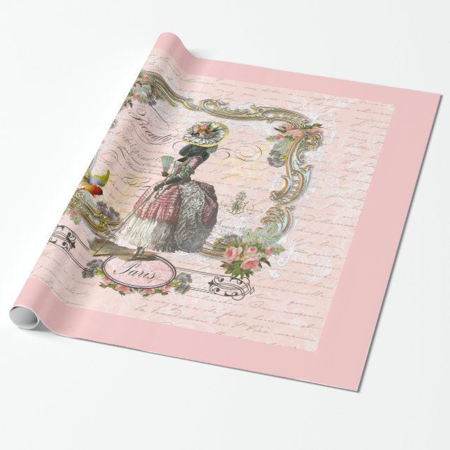 Papier Cadeau Le caniche noir en costume Marie Antoinette (Déroulé)