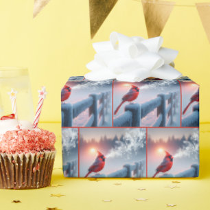 Papier Cadeau Le cardinal rouge chante une tonalité givre