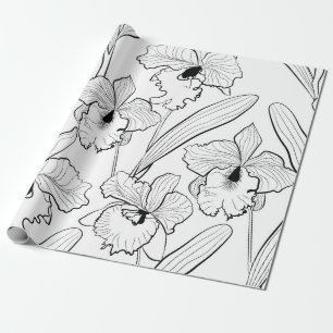 Papier Cadeau Le cattleya esquissé sans couture d'orchidée