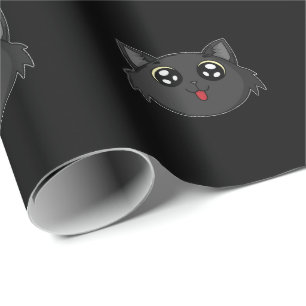 Papier Cadeau Le chat noir tire la langue